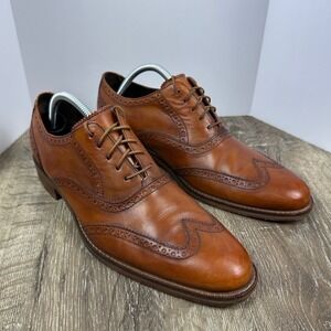 Cole Haan Mens Tan Leather Wingtip Brogue Oxford Dress Shoes Nike Air Size 9.5 M